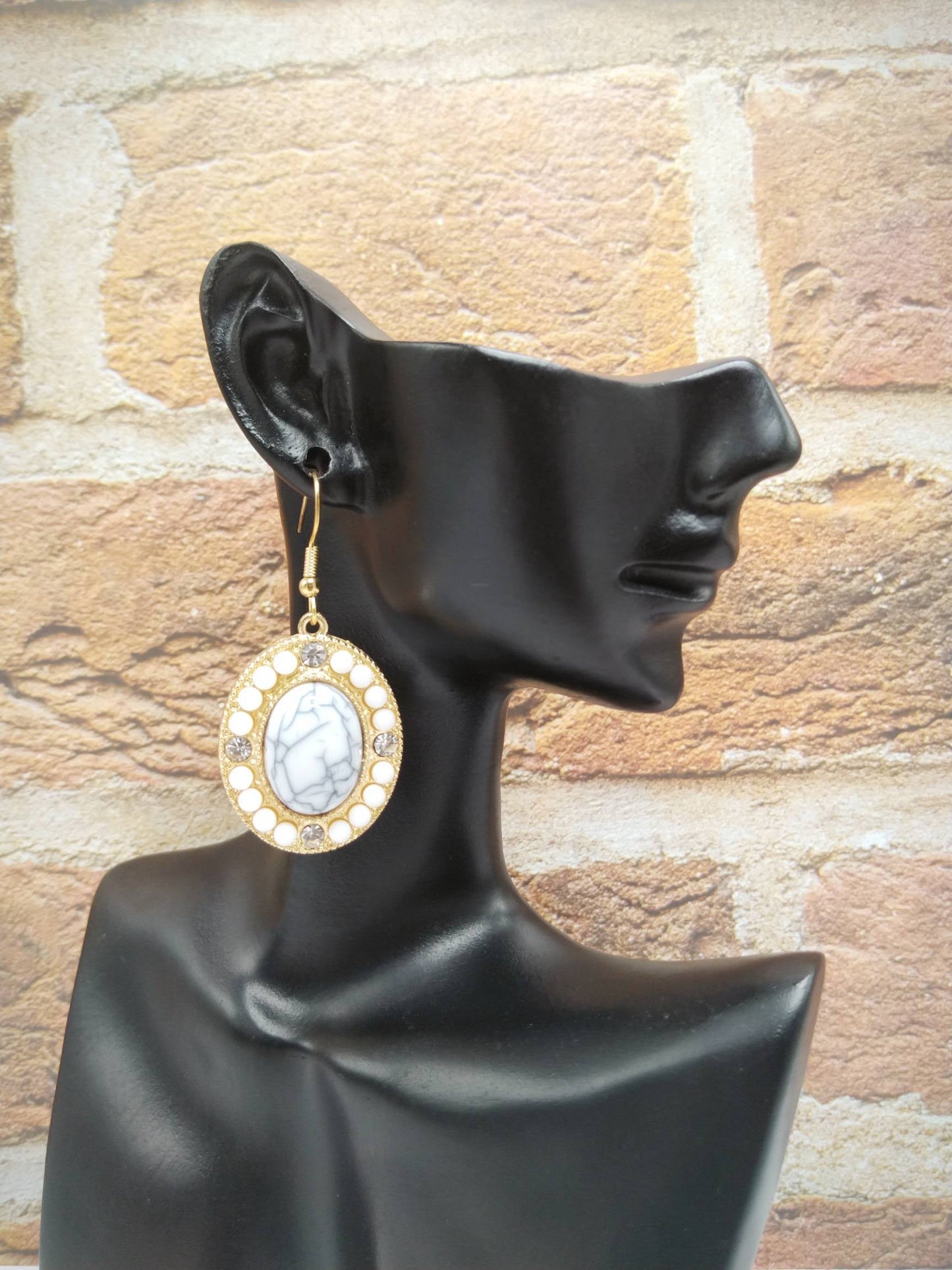 Marble & Pearl Elegant Statement Earrings