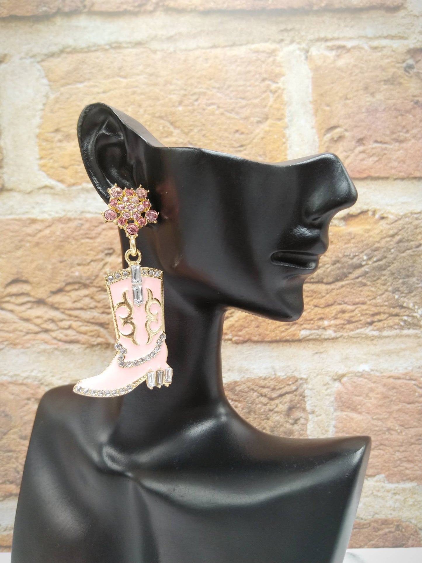 Pink Rhinestone Cowboy Boot Earrings – Sparkly Cowgirl Gift