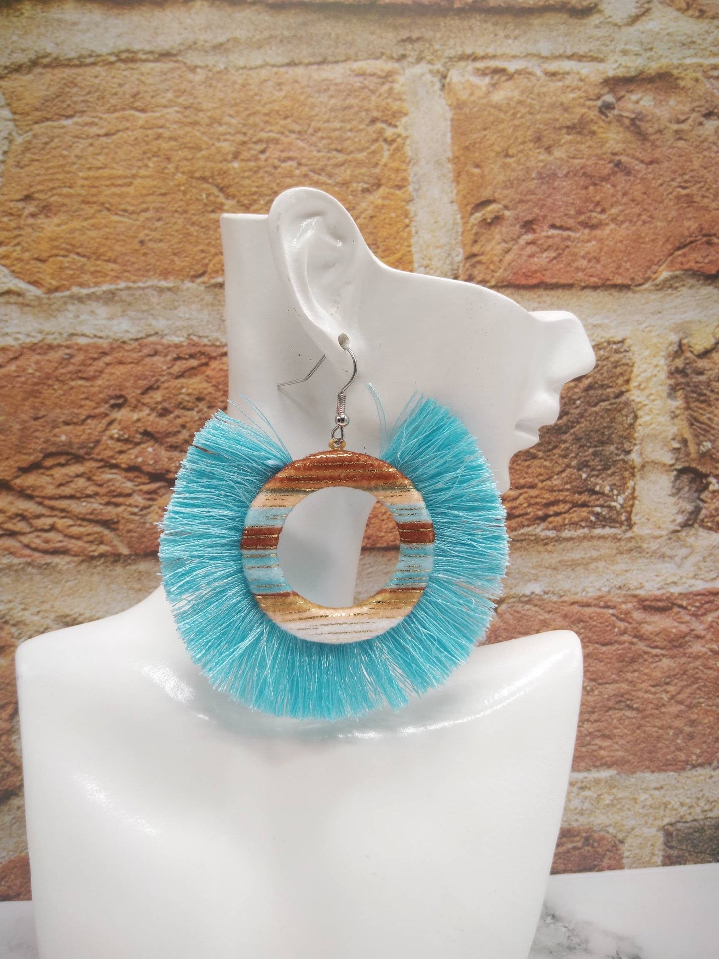 Boho Breeze Tassel Hoop Earrings – Aqua Blue