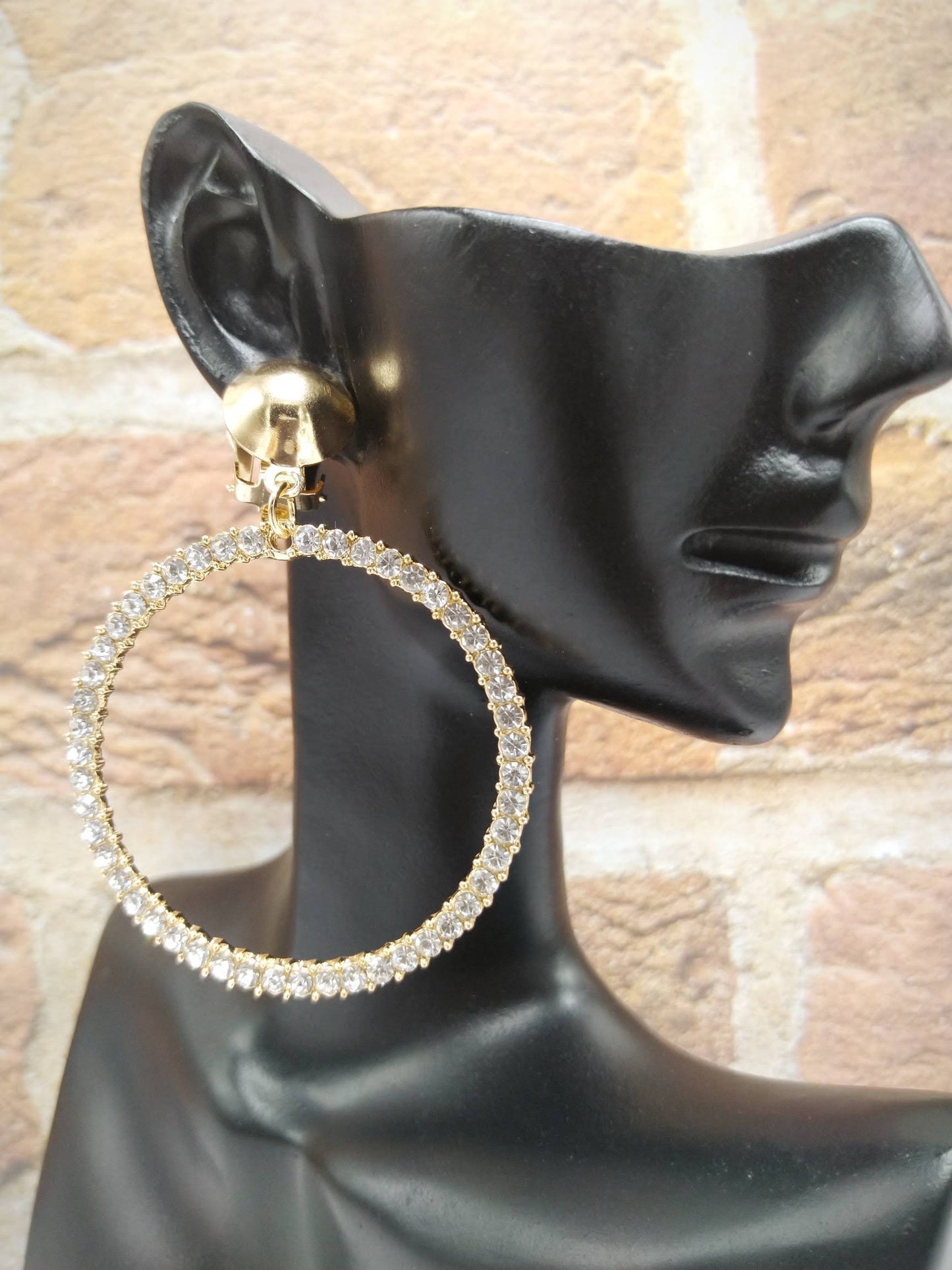 Golden Glam Rhinestone Hoop Clip-On Earrings