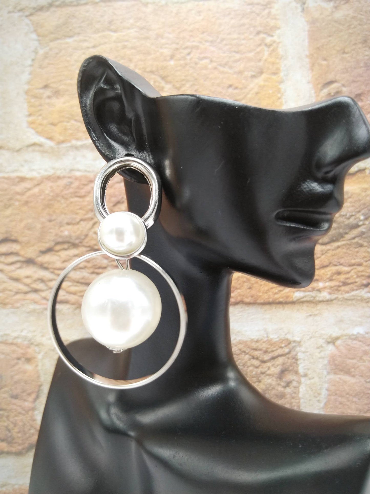 Elegant Pearl Silver Hoop Earrings