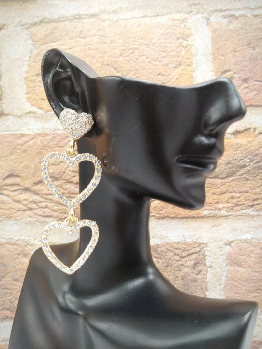 Dazzling Double Heart Drop Earrings