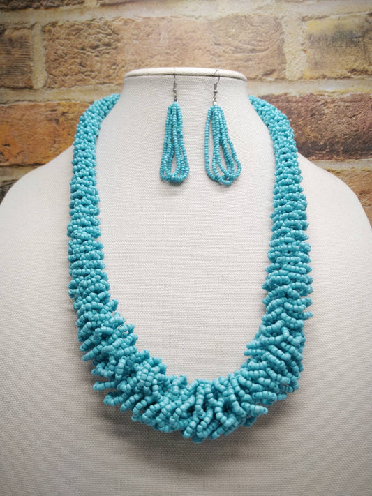 Turquoise Beaded Statement Necklace & Earring Set