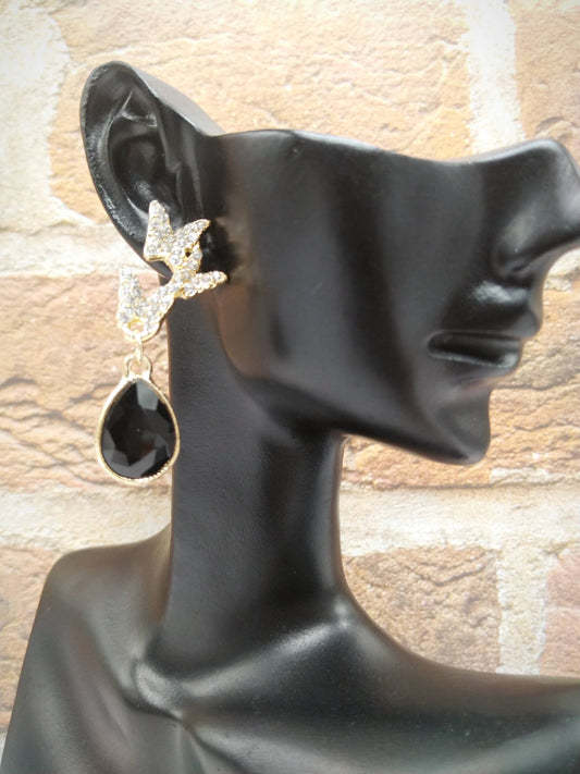 Butterfly & Black Teardrop Elegant Earrings